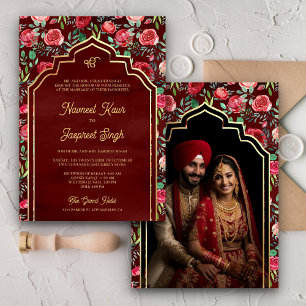 Convite Fotos de Rosas Vermelhas Anand Karaj Casamento Sik