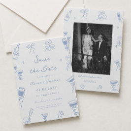 Convite Fotos de Save the Date de Casamento Desenhadas à M