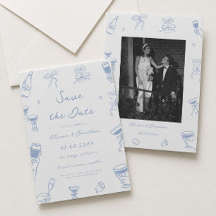 Convite Fotos de Save the Date de Casamento Desenhadas à M