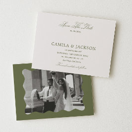 Convite Fotos de Save the Date de Casamento em Marfim e Ve