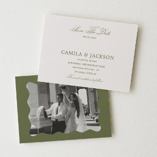 Convite Fotos de Save the Date de Casamento em Marfim e Ve
