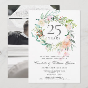 Convite Fotos do 25º Aniversário de Casamento com Rosas em