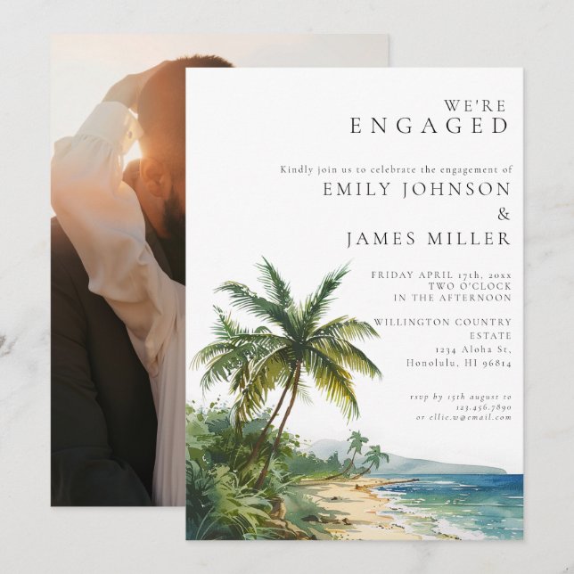 Convite Fotos do casamento de noivado na praia tropical em (Frente/Verso)