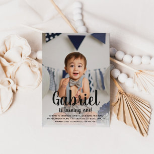 Convite Fotos do Primeiro Aniversário de um Menino Azul