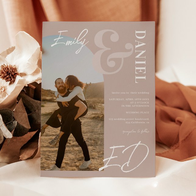 Convite Fotos em negrito com nomes de script Arch posty ro (Photos bold names script arch dusty rose wedding invitation)