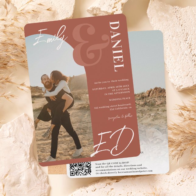 Convite Fotos em negrito nome script Arch Terracotta casam (Criador carregado)