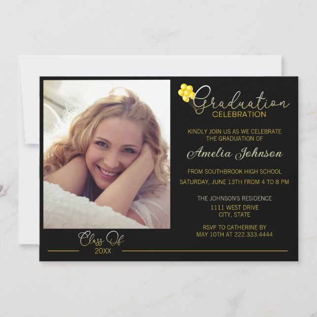 Convite Fotos em Preto e Dourado para Formatura (Frente)