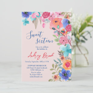 Convite Fotos florais cor de água cor rosa no verão Doce 1