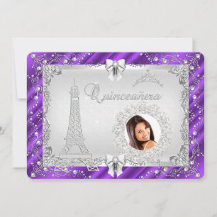 Convite Fotos Mágicas de Princesa Quinceanera Roxo Prata