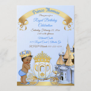 Convite Fotos Menino Castelo Carruagem Azul Dourado Prínci