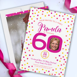 Convite Fotos personalizadas de 60 anos confetti cor-de-ro