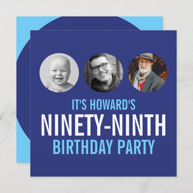 Convite Fotos personalizadas de 99° aniversário de fotos e (Frente/Verso)