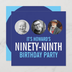 Convite Fotos personalizadas de 99° aniversário de fotos e