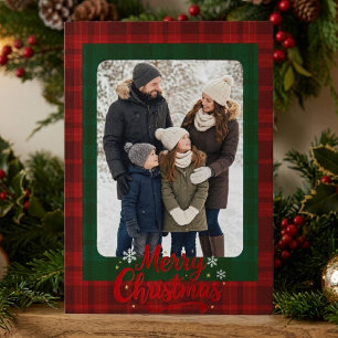 Convite Fotos Personalizadas de Natal com Xadrez Vermelho