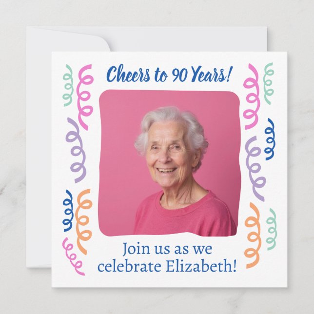 Convite Fotos Personalizadas Parabéns pelos 90 Anos de Ida (Frente)
