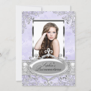 Convite Fotos Quinceanera Vintage Glamour Roxo Prata