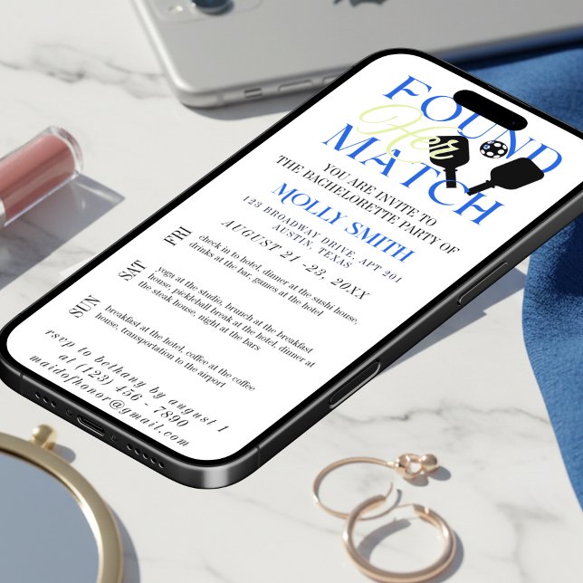 Convite Found Her Match Pickleball Bachelorette Itinerary (Found Her Match Pickleball Bachelorette Itinerary Invitation)