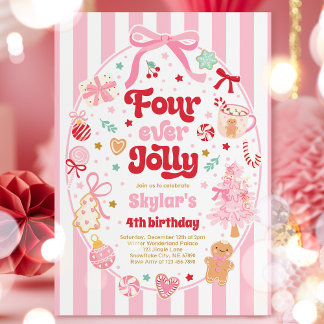 Convite Four Ever Jolly Christmas Bow 4th Birthday