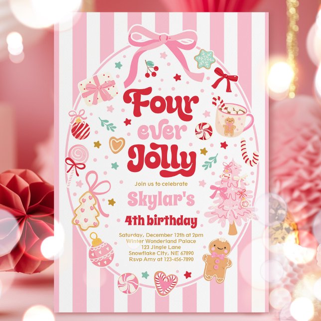 Convite Four Ever Jolly Christmas Bow 4th Birthday (Criador carregado)