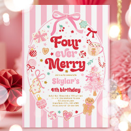 Convite Four Ever Merry Christmas Bow 4th Birthday