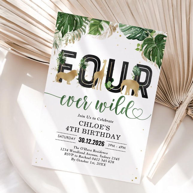 Convite Four Ever Wild Party Animals 4th Birthday (Criador carregado)