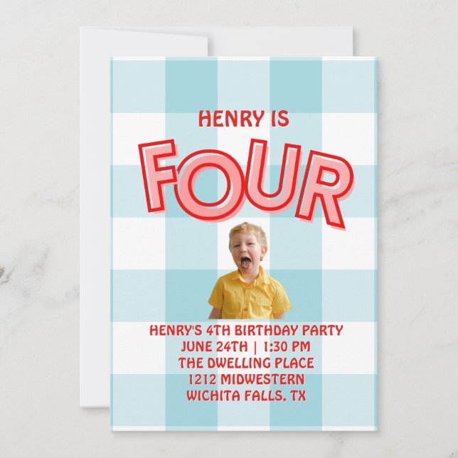 Convite FOUR fourth birthday invitation for boys (Frente)