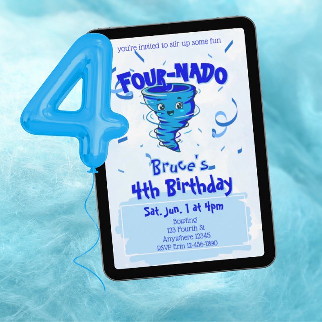 Convite Four-Nado Blue Tornado 4th Birthday (Criador carregado)