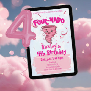 Convite Four-Nado Redemoinho Rosa 4º Aniversário