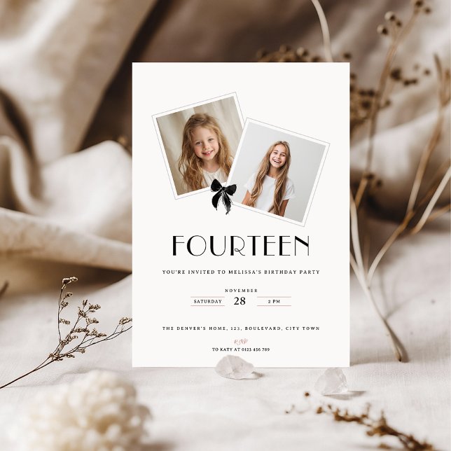 Convite Fourteen black ribbon 14th birthday teens (Criador carregado)