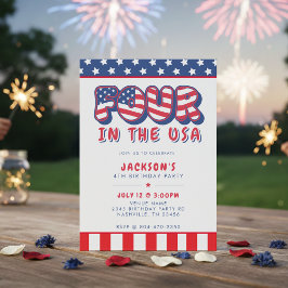 Convite Fourth Birthday Party Patriotic USA Flag July 4th