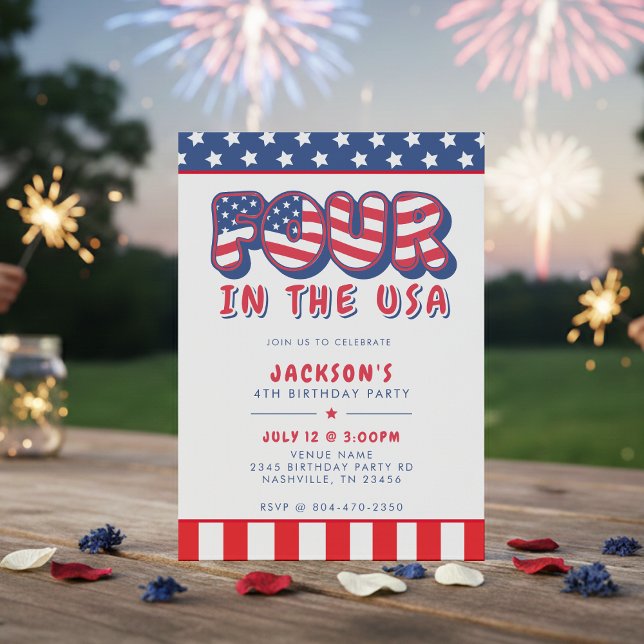Convite Fourth Birthday Party Patriotic USA Flag July 4th (Criador carregado)