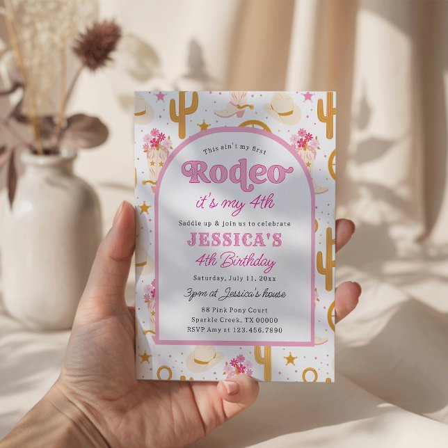 Convite Fourth Rodeo Pink Cowgirl 4th Birthday (Criador carregado)