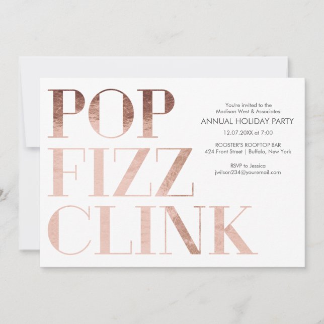 Convite Foux Fizz Clink Faux Foul Foliday Business Party (Frente)