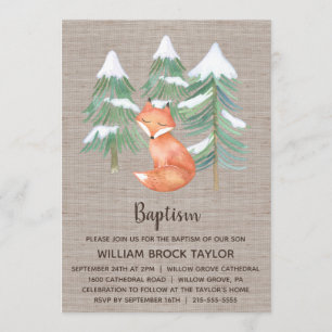Convite Fox Baptism da Floresta de inverno