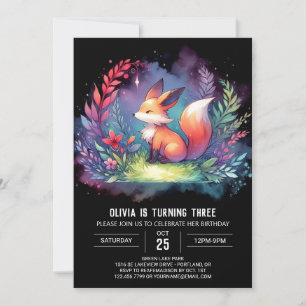 Convite Fox Birthday digital minimalista da Dreamalist