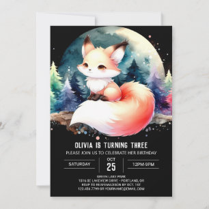 Convite Fox Birthday digital minimalista da Woodland
