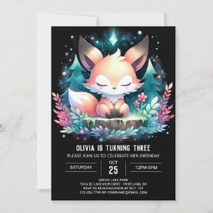 Convite Fox Birthday minimalista encantada digital