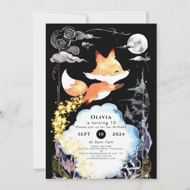 Convite Fox Birthday Woods Whimsy (Frente)