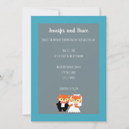 Convite Fox Bride Groom Cute Teal Cinza Personalizar Casam