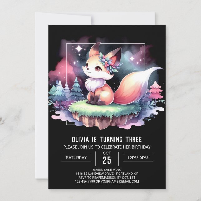 Convite Fox digital de Aniversário da Pequena Magia (Frente)