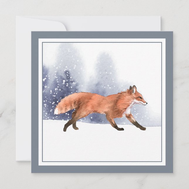 Convite Fox Feriada de Aquarela de inverno (Frente)
