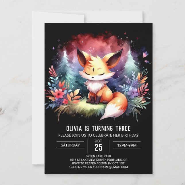 Convite Fox Fox Aniversário Adorável (Frente)