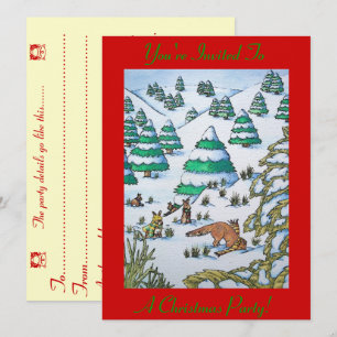 Convite fox fox e coelhos, a cena da neve, o natal convida