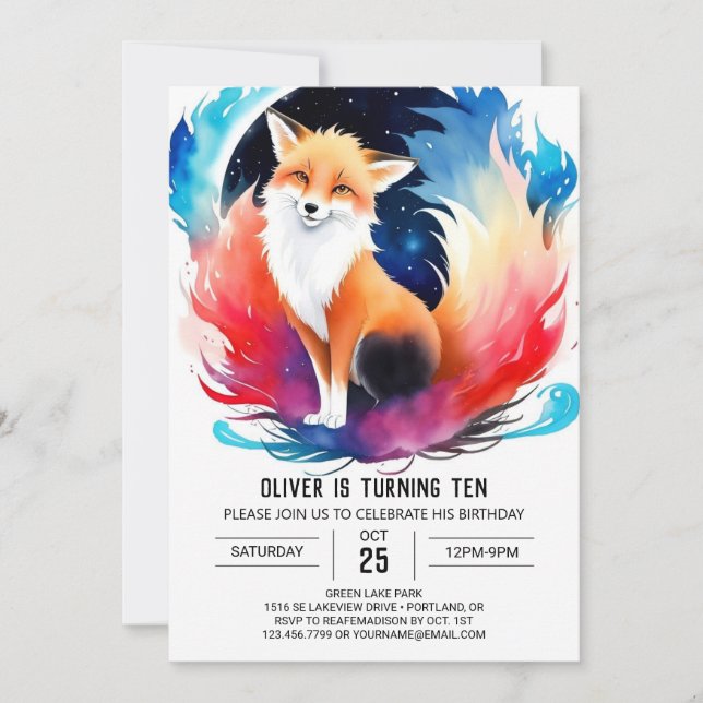 Convite Fox Frolic in the Woods Birthday (Frente)