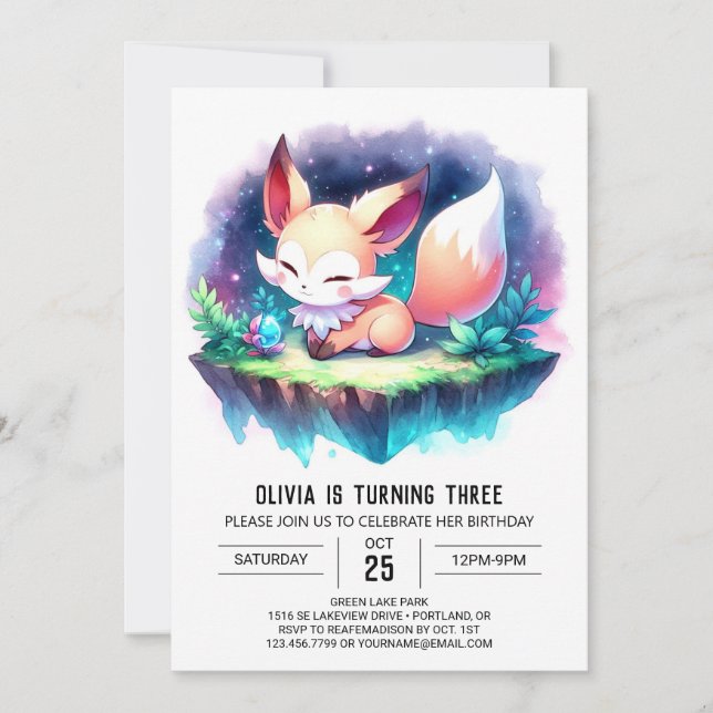 Convite Fox Nature Fox Birthday digital (Frente)