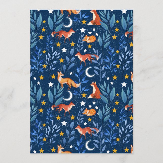Convite Fox Night Forest Celestial Seamless Pattern (Frente)