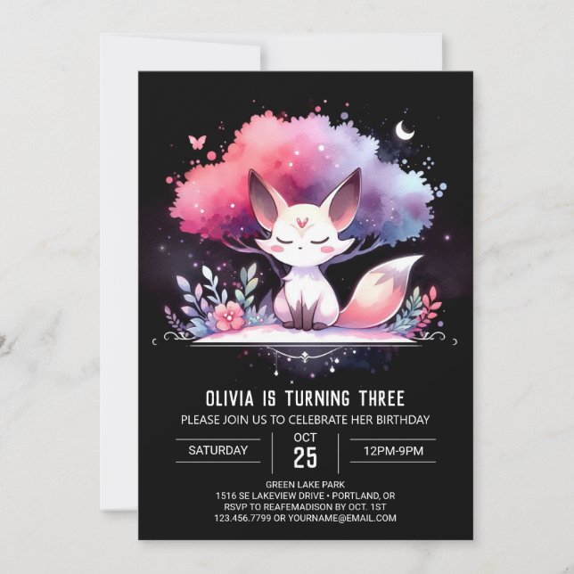 Convite Fox Personalizada de Pastel digital de Aniversário (Frente)