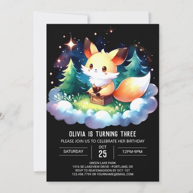 Convite Fox selvagem do Pastel digital de aniversário (Frente)