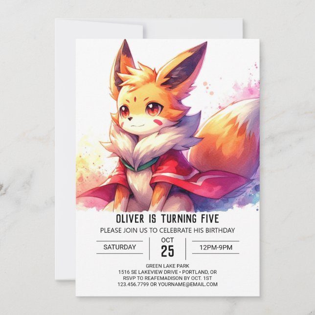 Convite Fox Whimsic Digital Aniversário (Frente)