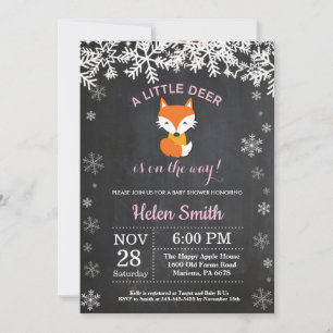 Convite Fox Winter Girl Chá de fraldas Chalkboard Invitat